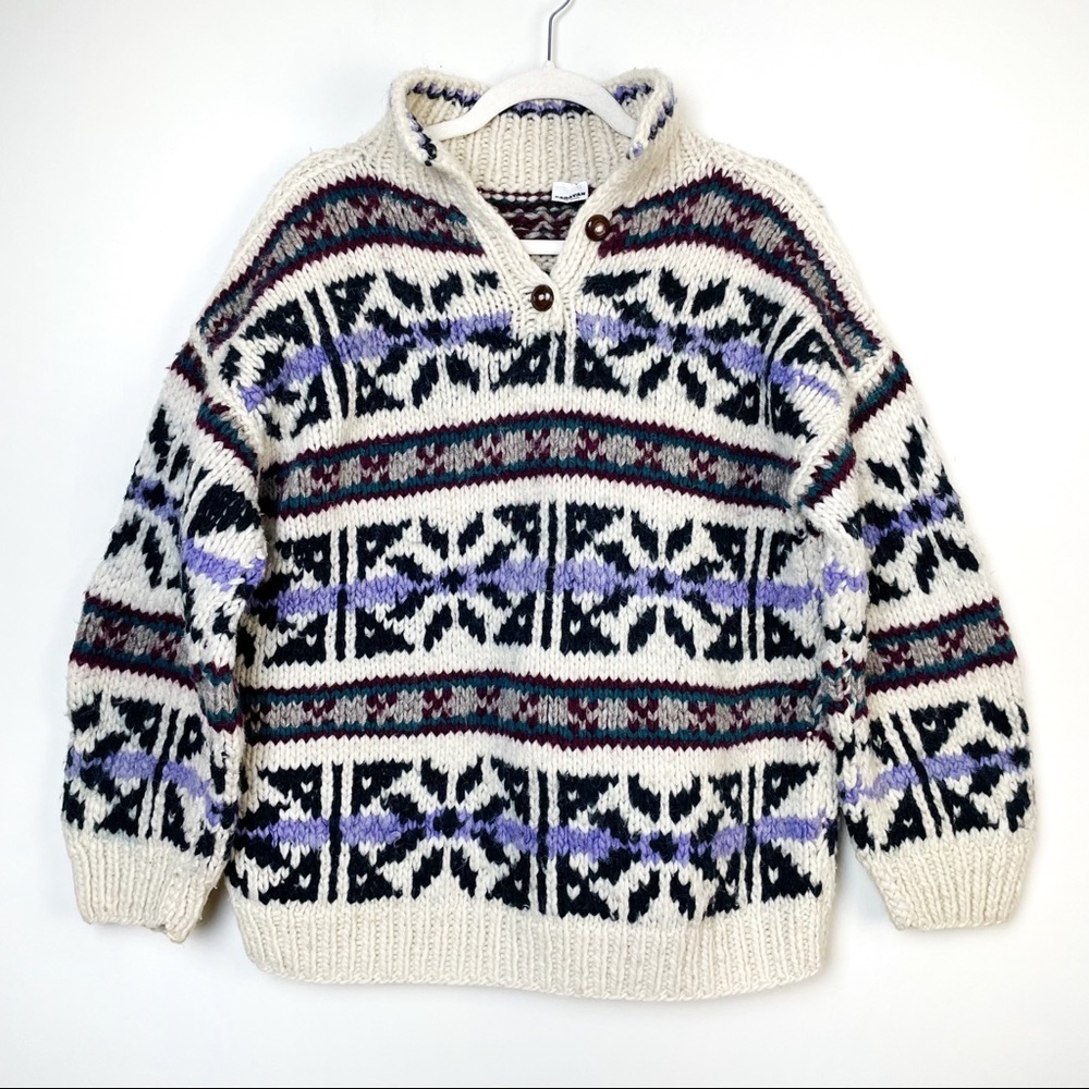 Vintage Wool Fisherman Chunky Knit Heavy Patterned Sweater